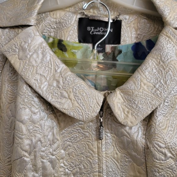 ST JOHN COUTURE FLORAL SILVER AND GOLD SILK BROCADE SUIT - Picture 2 of 10